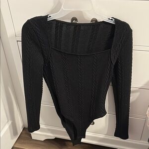 SHEIN Black Fitted Ribbed Puff Sleeve Bodysuit